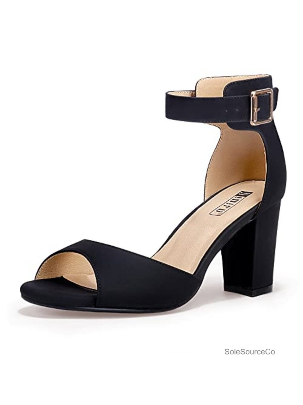 Women's Peep Toe Low Block Heels Sandals Ankle Strap Chunky Comfortable Dress